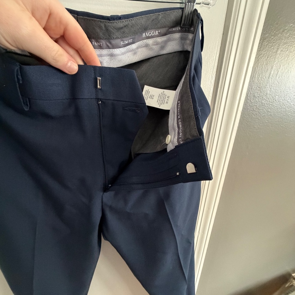 Haggar Navy cool 18 pro mens slim fit dress pants 32x32   (126) - Picture 4 of 6